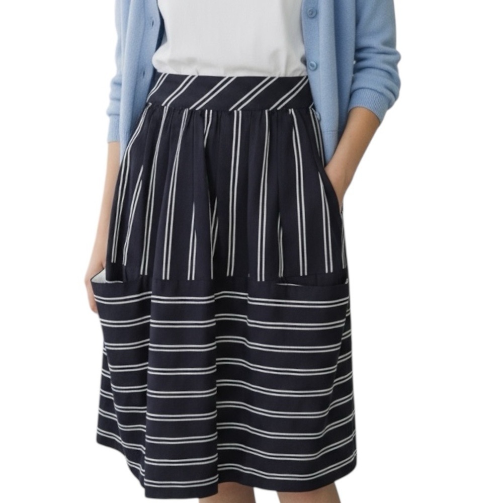 Maeve A-Line Full Apron Skirt Navy /White Stripe Cottagecore Retro Academia 4